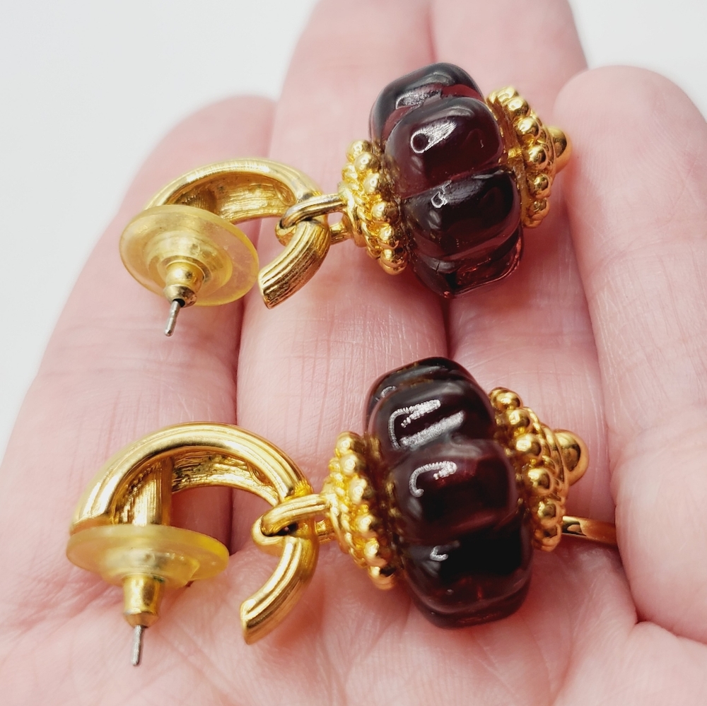 SALE! Swavorski Authentic RARE amethyst purple gold earrings vintage stamped euc - Picture 11 of 12